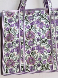 Floral <b>Print</b> Quilted Tote Bag Cotton Bamboo Fiber Woven Casual Daily Use All Seasons Washable Pockets - Product Image 4
