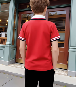 เสื้อโปโลเด็กผู้ชาย ผ้าฝ้ายถัก 100% ผลิตแบบ OEM ปี 2027 พรีเมียม ปักโลโก้ตามสั่ง สวมใส่สบาย ระบายอากาศได้ดี หลายสี - Product Image 3