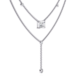 สร้อยคอเพชรแพลตตินั่ม PT950 รุ่น Lariat ประดับเพชรทรง East West Radiant Cut แบบซ้อนชั้น พร้อมจี้ห้อยประดับเพชรเม็ดเล็กๆ ระยิบระยับด้วยเพชรที่เพาะเลี้ยงในห้องปฏิบัติการ - Product Image 4