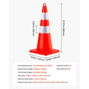 Coni di Sicurezza Arancioni in PVC per Cantieri 12 x 28 Pollici, Prodotti per Segnalazione Stradale con 2 Collari Riflettenti e Base Appesantita - Product Image 3