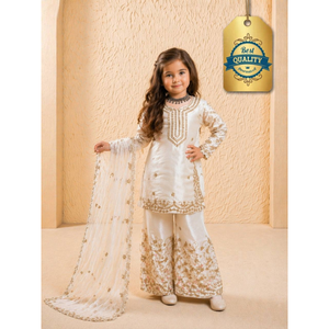 Ensemble sharara de luxe pour filles, conçu par des créateurs, avec haut brodé et dupatta, fabriqué en soie de qualité supérieure pour les mariages, les festivals et les fêtes. - Product Image 5