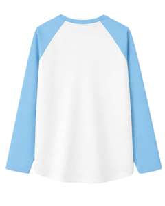 Custom Sky Blue <b>White</b> Raglan Long Sleeve T Shirt Men Cotton Casual Contrast Crew Neck Baseball <b>Tee</b> OEM Manufacturer Supplier - Product Image 2