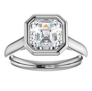 Anillo de Compromiso, Boda o Promesa Solitario de Plata de Ley 925 con Moissanita de Corte Asscher y Engaste de Bisel, Bañado en Oro Blanco - Product Image 1