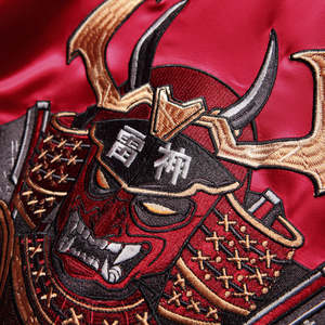 Crimson Raijin Samurai Sukajan <b>Jacket</b> Unisex Patchwork Design Spring Thin Hip Hop Souvenir Coated OEM Service - Product Image 3