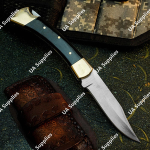Navaja de bolsillo plegable de acero inoxidable de alta calidad con mango de cuerno de toro y pomo de latón, imprescindible, con cuchillas afiladas como una navaja, OEM - Product Image 2