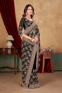 Sari de Satén de Lujo Abhi Fashion Designer con Bordado de Cuentas Premium y Blusa de Diseñador Incluida, Elegante para Bodas Gujarati - Product Image 3