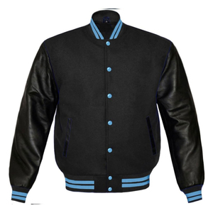 Chaqueta Bomber de Béisbol Varsity de Invierno Personalizada de Piel de Oveja Negra con Tela de Lona Impermeable Reversible Servicio OEM al por Mayor - Product Image 6