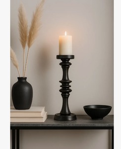 Porte-bougie cylindrique en bois noir mat de luxe, décoration d'intérieur au meilleur prix - Product Image 1