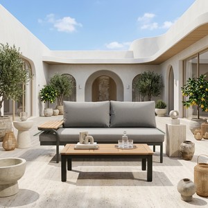 Modern Gray Outdoor Garden Sofa Set Three Seat Steel Frame Minimalist Design Durable <b>Waterproof</b> High-Density <b>Foam</b> Cushion - Product Image 4