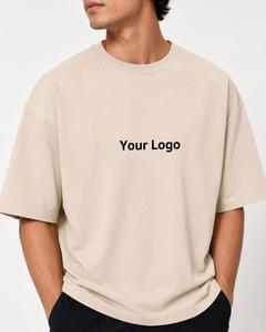 T-shirt en coton surdimensionné pour homme, tendance du moment, col rond, manches courtes, jersey, coupe décontractée, avec logo personnalisé imprimé sur le devant - Product Image 5