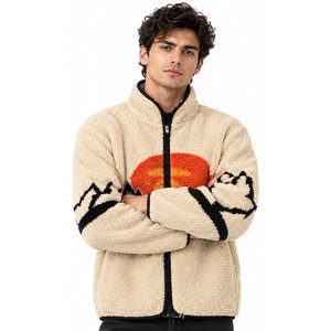 Trendy Outfit <b>Fleece</b> <b>Jacket</b> With Mountain Sunset Embroidery Zipper Stand Collar Winter Casual <b>Thick</b> Sherpa Lined Coat - Product Image 4
