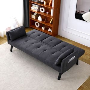 70-Inch Multi-Functional Cotton Linen <b>Sofa</b> <b>Bed</b> with <b>Foldable</b> Design Cup Holder Side Storage for Instant Living Room Switch - Product Image 3