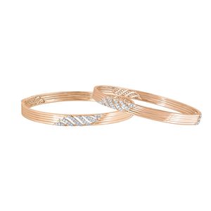 Rose Gold Round Diamond Multi Line Leaf Accent Bangle Pair - Product Image 1