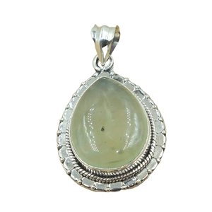Colgante de Plata con Gema de Prehnita Natural, Hecho a Mano, Cabujón en Forma de Lágrima, Joyería de Cristal Curativo, Colgante de Diseño Vintage Unisex - Product Image 2