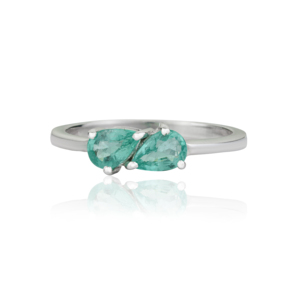 New Arrivals 925 Sterling <b>Silver</b> Two Stone Genuine Pear Cut <b>Emerald</b> Gemstone <b>Ring</b> May Birthstone <b>Ring</b> Daily Wear - Product Image 3