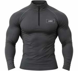 T-shirt de compression pour homme à manches longues, col zippé, sans coutures, séchage rapide, respirant, pour entraînement fitness - Product Image 1