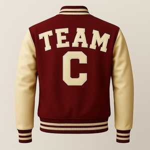 <b>Men's</b> Navy Varsity <b>Jacket</b> With Cream Sleeves Embroidered Team C <b>Letter</b> Preppy Style Regular Fit Autumn Wear - Product Image 5