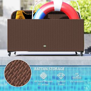 Organizzatore Galleggiante per Piscina in Rattan PE Marrone con Ruote - Product Image 6