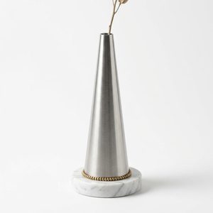 Vase de table artisanal en acier satiné SS304 de 12 cm avec base en marbre véritable Sadaf, vase en acier filé pour la décoration intérieure, les hôtels et les mariages - Product Image 1