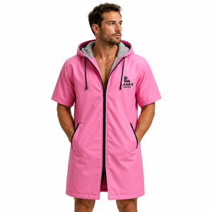 Parka de bain imperméable unisexe personnalisée à capuche, séchage rapide, robe de change à manches courtes et fermeture éclair intégrale pour la natation, le surf, la plage et les activités de plein air - Product Image 1