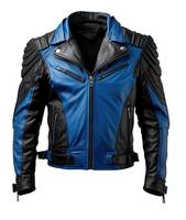 Veste de moto en cuir PU bleu noir pour homme, imperméable, col rabattable, fermeture éclair, logo personnalisé sur le devant, utilisation hivernale