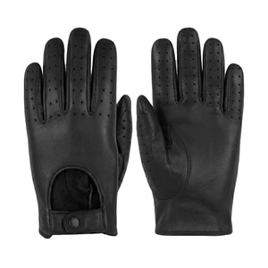 Leather <b>Driving</b> <b>Gloves</b> Full Finger Black Breathable Non Slip Adjustable Wrist Strap Unisex All Seasons - Product Image 3