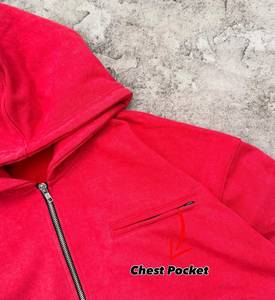 Sweat-shirt à capuche zippé oversize en molleton rouge pour femme, 480 GSM, délavé à l'acide, coupe décontractée, couleur unie, 100 % coton, idéal pour l'hiver - Product Image 5