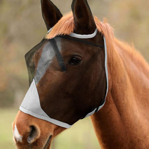 Masque anti-mouches pour chevaux en maille extensible douce avec protection des oreilles, respirant, en polyester élastique, protection UV - Product Image 1
