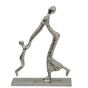 Escultura de Madre e Hijo en Aluminio Plateado, Estatua Abstracta de Padre e Hijo, Arte Figurativo Moderno, Decoración para el Hogar, Sala de Estar, Oficina - Product Image 1
