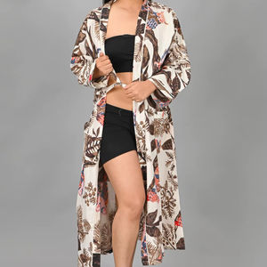 Kimono de Algodón 100% con Estampado Indio, Cuello en V, Cierre con Cordón, Secado Rápido, Estampado Floral, para Playa o Casa - Product Image 1