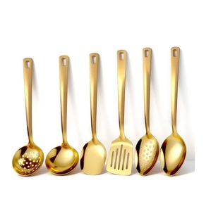 Ensemble d'ustensiles de cuisine en acier inoxydable doré, 6 pièces, cuillères et spatules avec trous de suspension, compatibles lave-vaisselle - Product Image 3