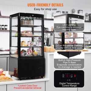 Vitrina Exhibidora de Pastelería Comercial de Vidrio con Iluminación LED, 3 Pies Cúbicos/85L - Product Image 5