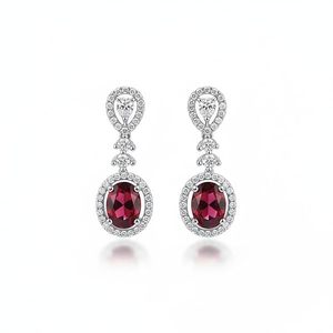 Classic Women's Gold Plated <b>Garnet</b> <b>Earrings</b> with Diamond Accent Water Drop Design Wedding Jewelry Set - Product Image 3