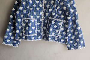 Blue Floral <b>Quilted</b> <b>Jacket</b> With Stand Collar Full Sleeve Pullover Women's Autumn Outerwear GIFT FOR HER - Product Image 5