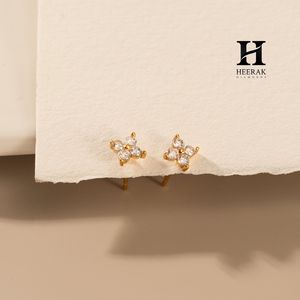Pendientes de Lujo con Cuatro Piedras en Forma de Flor, Elegantes Pendientes Florales de Diamantes en Oro de 14K, Joyería Fina Minimalista y Elegante para - Product Image 2