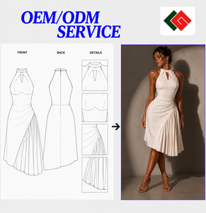 Robe midi élégante en satin, col halter, plissée asymétrique, coupe évasée, pour soirée et été, sans manches, taille naturelle, OEM ODM - Product Image 5
