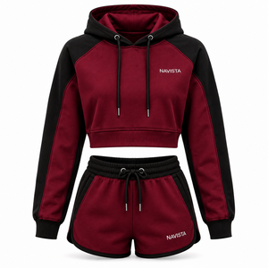 As Per Customer Demands Made Women's Clothing Quarter Zipper Up Cropped Hoodies & Shorts Set <b>Top</b> Sale Hoodie Set Women - Product Image 5