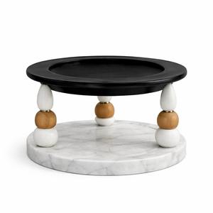 Support à gâteau artisanal en marbre blanc avec base à trois colonnes, présentoir à dessert moderne pour la maison, la boulangerie et les fêtes - Product Image 6