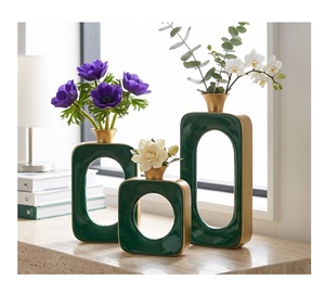 Vantage Modern Luxury Set of 3 Aluminium Antique Finished Tabletop Flower <b>Vase</b> <b>Unique</b> Style Fancy Home Wedding Decor - Product Image 1