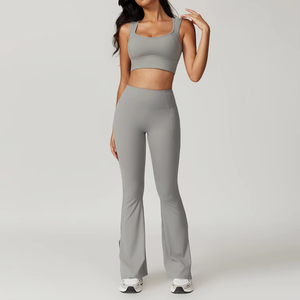 Ensemble de yoga d'été pour femme, taille haute, écologique, respirant, séchage rapide, sans couture, en spandex, 2 pièces, col en V, bretelles ajustables, dos ajusté - Product Image 5