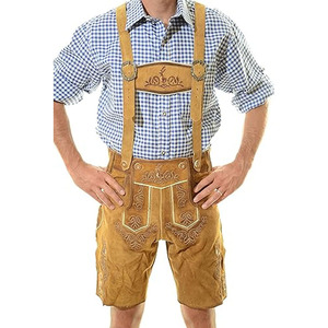 Pantalones Cortos Tradicionales Bávaros para Hombre, de Poliéster Bordado Marrón, Cintura Alta, Casuales, con Tirantes, Transpirables - Product Image 3