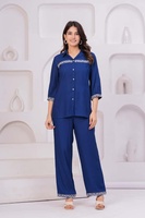 Ensemble coordonné élégant 100 % coton à motif floral pour femme – Tenue d'été chemise et pantalon – Ensemble 2 pièces simple chemise et pantalon longs unis