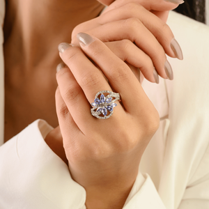 แหวนหมั้นเพชรแทนซาไนต์ดีไซน์ดอกไม้หรูหราสำหรับผู้หญิง เงินแท้ 925 ชุบโรเดียม คุณภาพสูง สำหรับงานแต่งงาน ขายส่ง - Product Image 2