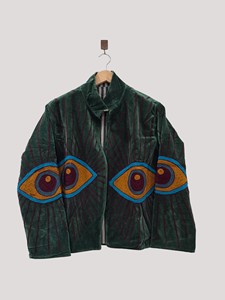 Hand Embroidered Eye Pattern <b>Velvet</b> Blouson Jacket Stand Collar Full Sleeve Plus Size Autumn Women's Coat - Product Image 1
