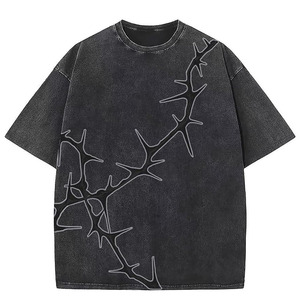 100% Cotton Heavyweight Acid Washed Oversized Crewneck T-Shirt for Men-Vintage Boxy Style Customizable Logo/Color Bulk Wholesale - Product Image 1