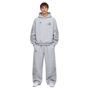 Ensemble de survêtements en coton personnalisés de haute qualité pour hommes, avec impression sérigraphique personnalisable, technique ODM, streetwear décontracté - Product Image 1