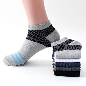 Ankle <b>Socks</b> Gray Black Geometric Pattern Breathable Knitted for Running Adults Summer Thin Fit - Product Image 1