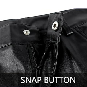 Men's <b>High</b> <b>Waist</b> <b>Black</b> PU <b>Leather</b> <b>Shorts</b> With Pockets Button Fly Casual Style <b>Short</b> Pants - Product Image 2