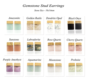 Pendientes minimalistas con forma de piedra lunar para mujer, aretes de tuerca con forma de piedra lunar Natural, chapado en oro de 24k, regalo - Product Image 2