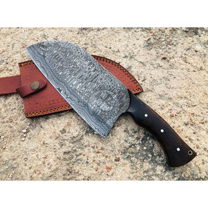 Custom Handmade Damascus Steel Serbian Cleaver Knife Rose Wood Handle Personalized Sharp 7" Blade Ambidextrous Multi-Purpose - Product Image 1